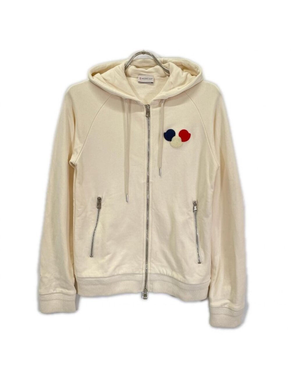 Moncler Ivory Triple Patch Zip Up Hoodie